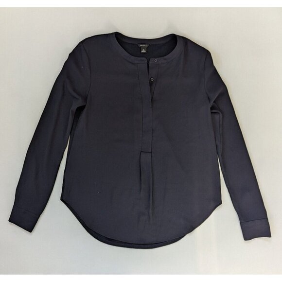 Ann Taylor Chiffon And Jersey Half Button Down Blouse Top Black Size XS - Picture 2 of 10